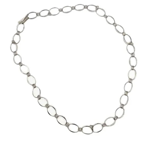 Robert Lee Morris Sterling Silver Necklace Wide Hoops ~36" Signed RLM Studio - Picture 1 of 12
